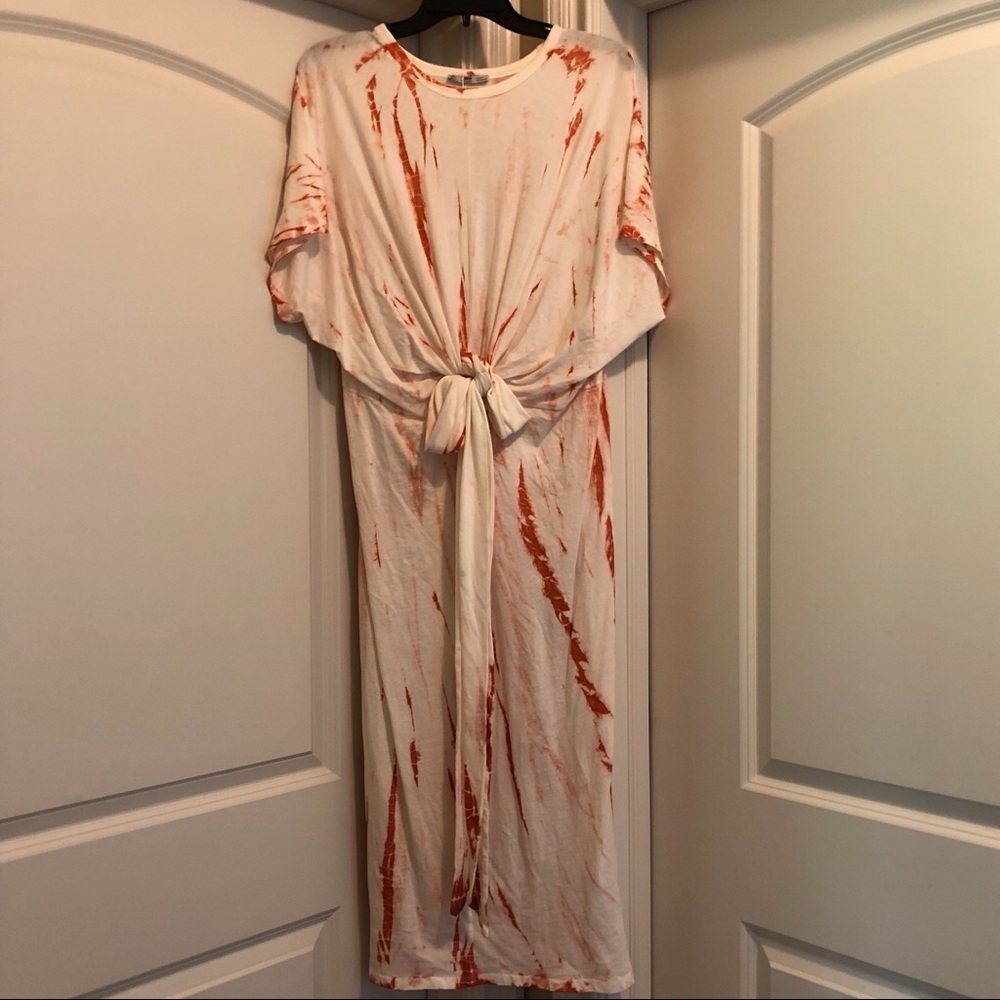 Zara white/orangy red cotton maxi dress NWT